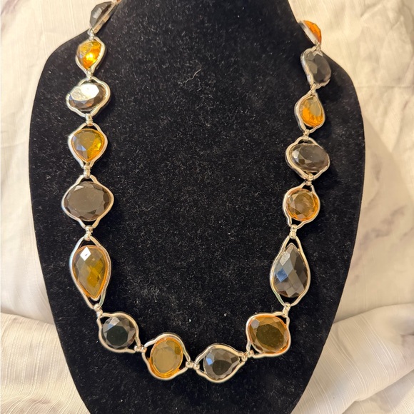 Artisan Style Statement Necklace – Amber & Smoky Quartz Look